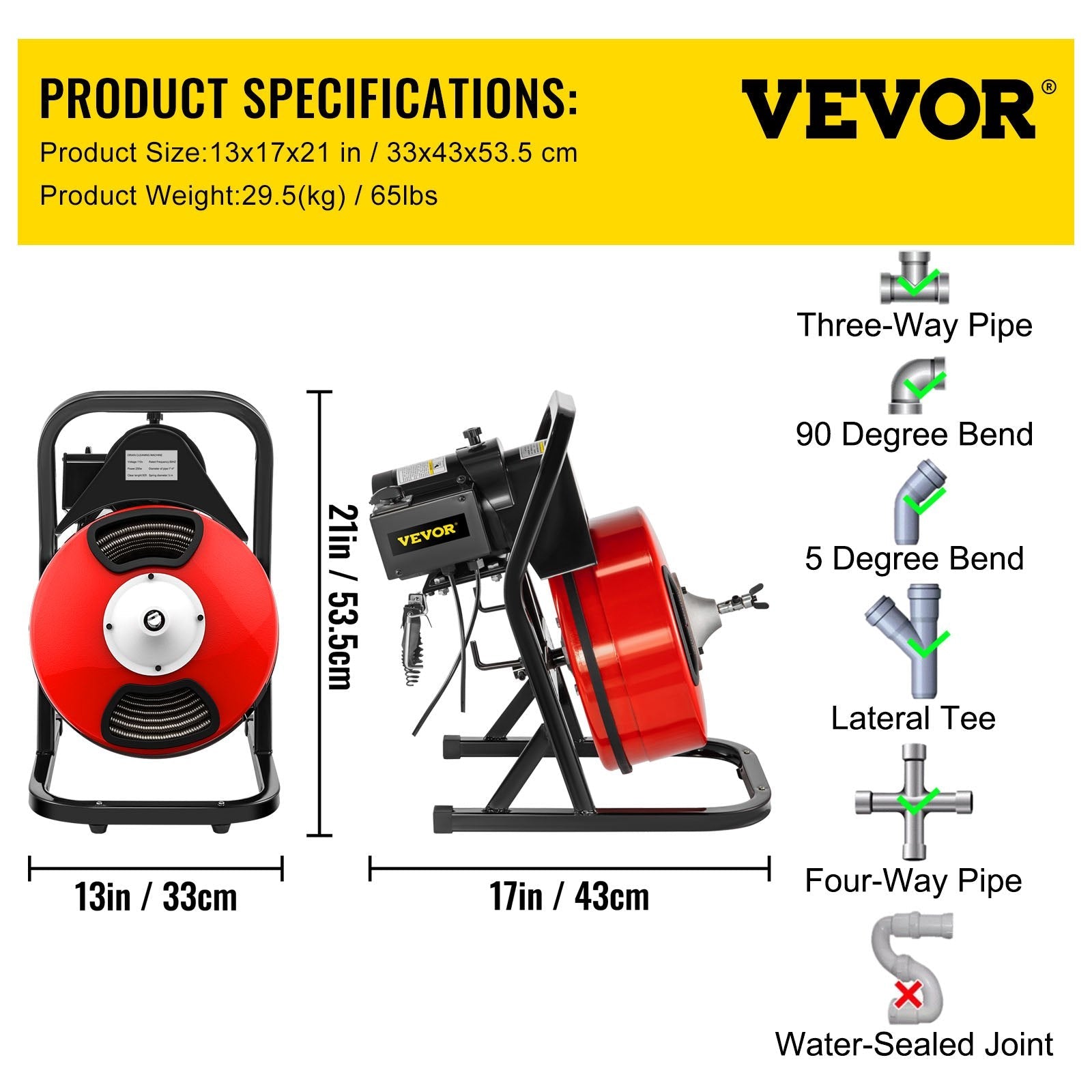 VEVOR 50FTx1/2Inch Drain Cleaner Machine Electric Drain Auger with 4 Cutter & Foot Switch Drain Cleaner Machine Sewer Snake Drill Drain Auger Cleaner for 2" to 4" Pipes 