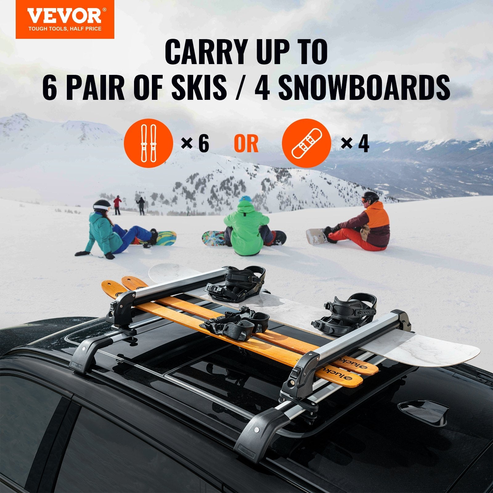 VEVOR Ski Snowboard Roof Rack 31.7" Universal Ski Rack for Car Roof with Lock 