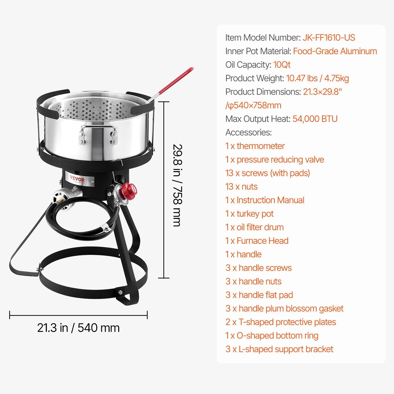 VEVOR 10 Qt Fish and Wing Fryer Aluminum Outdoor Propane Deep Fryer Kit Basket 