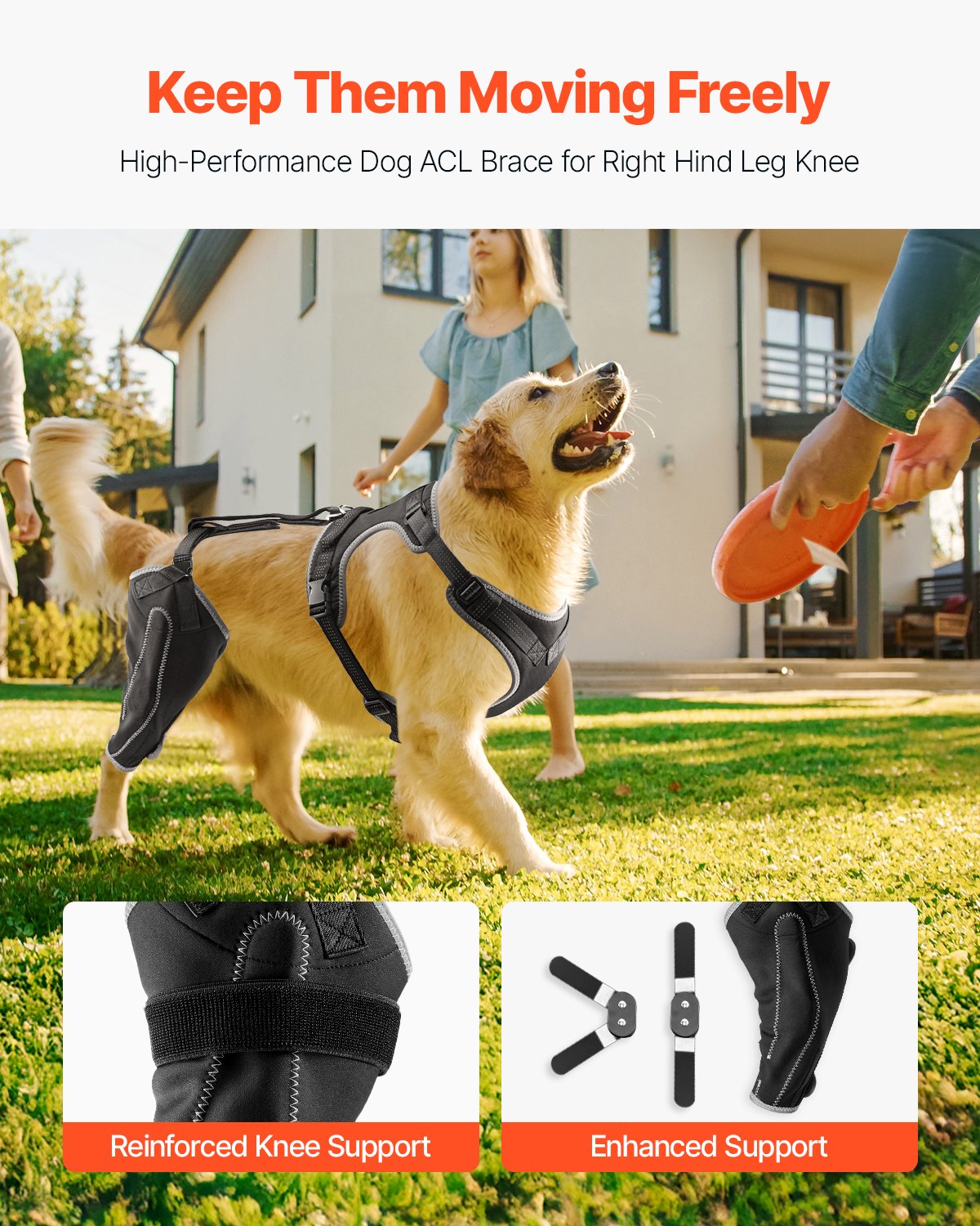 VEVOR Dog Knee Brace for Right Hind Leg Adjustable ACL Dog Leg Brace Pain Relief 