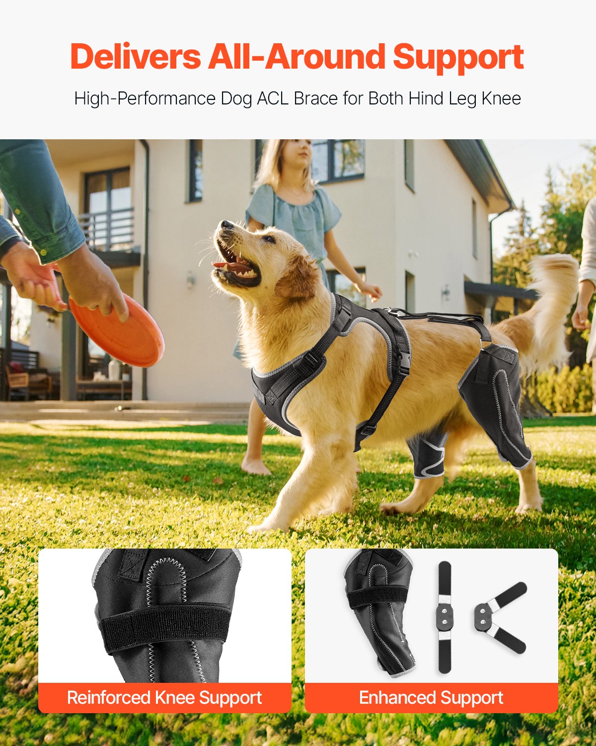 VEVOR Dog Knee Brace for Left & Right Leg Adjustable Dog Leg Brace Pain Relief 
