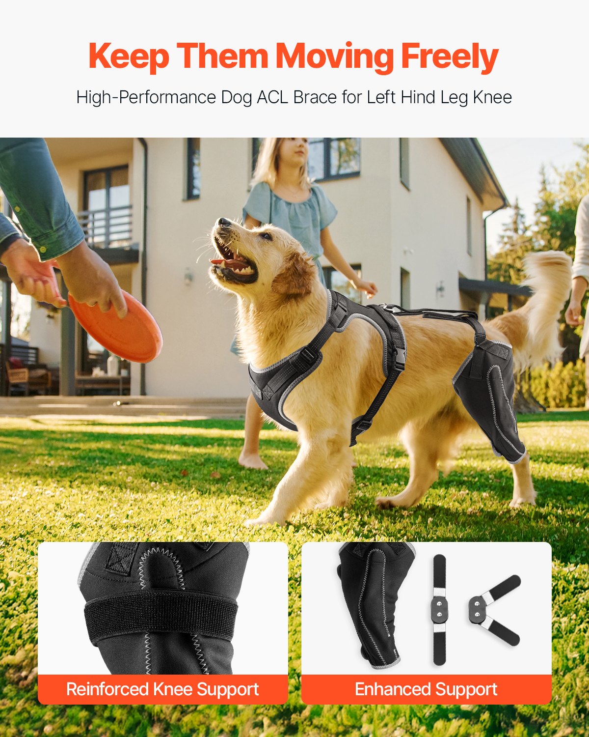 VEVOR Dog Knee Brace for Left Hind Leg Adjustable ACL Dog Leg Brace Pain Relief 