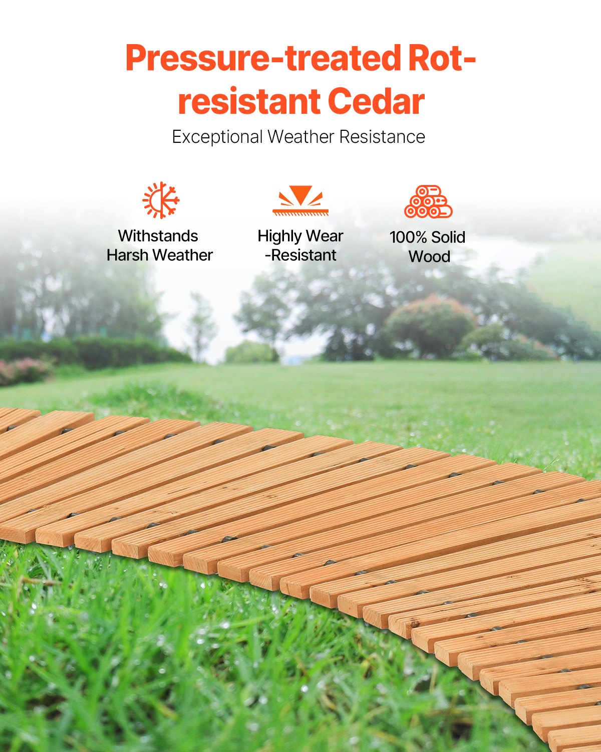 VEVOR 7 ft L x 17 in W Curved Wooden Garden Pathway Roll Out Garden Walkway 