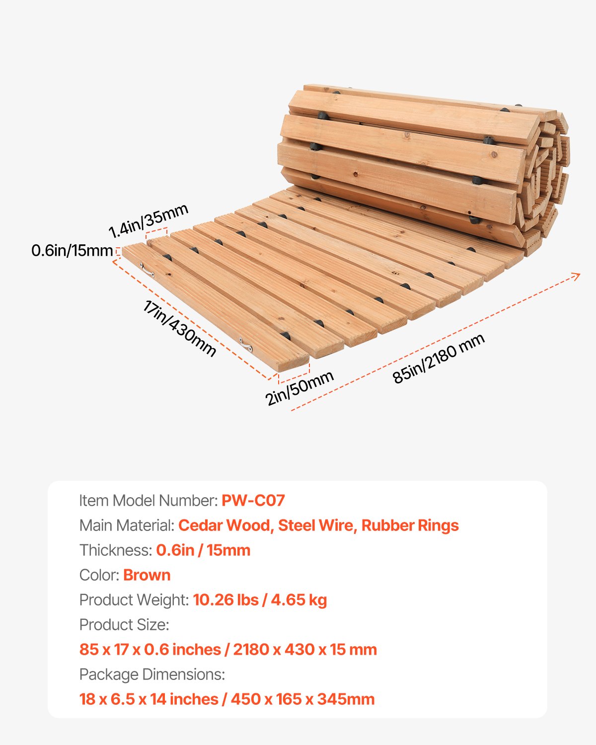 VEVOR 7 ft L x 17 in W Curved Wooden Garden Pathway Roll Out Garden Walkway 