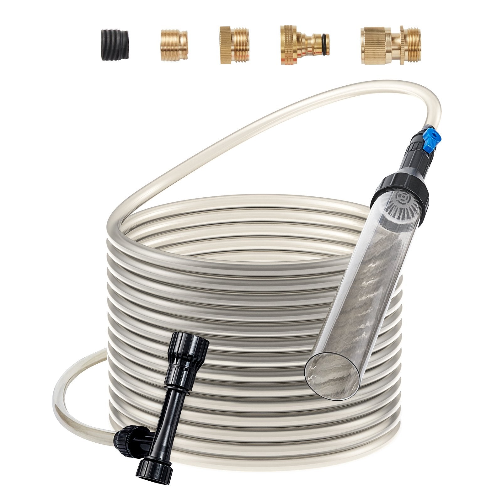 VEVOR Aquarium Vacuum Gravel Cleaner, 25 ft PVC Hose Fish Tank Vacuum Gravel Cleaner, Siphon Fish Tank Cleaner Vacuum, 3 Types of Brass Adapters, for Fish Tank Cleaning Gravel & Sand 
