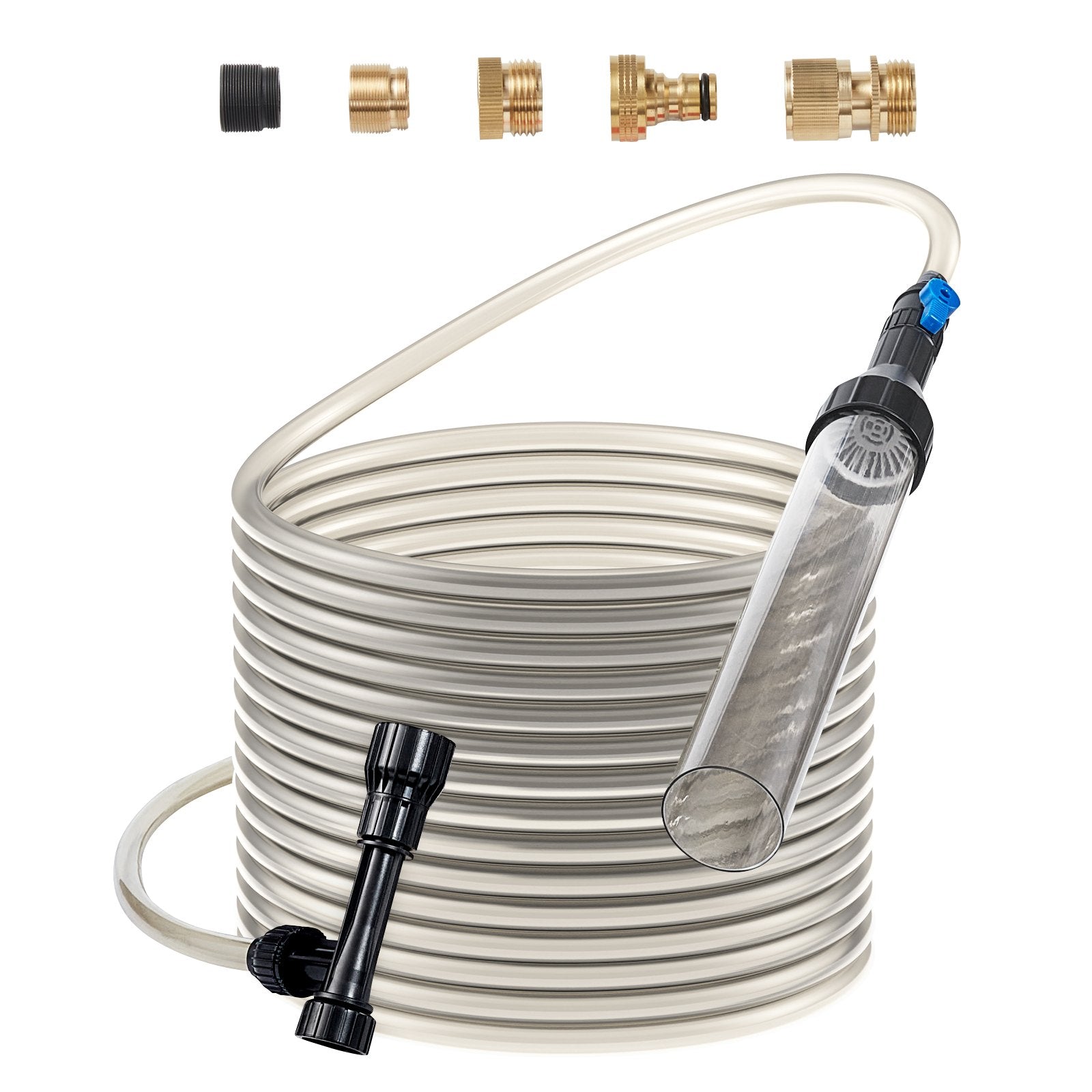 VEVOR Aquarium Vacuum Gravel Cleaner, 33 ft PVC Hose Fish Tank Vacuum Gravel Cleaner, Siphon Fish Tank Cleaner Vacuum, 3 Types of Brass Adapters, for Fish Tank Cleaning Gravel & Sand 