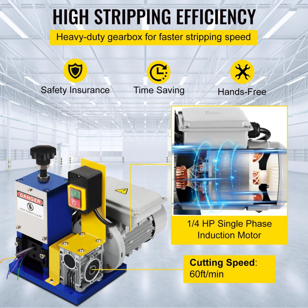 VEVOR Automatic Electric Wire Stripping Machine 0.05"-0.98",Portable Dark Blue Wire Stripper, Wire Stripping Machine Tool for Scrap Copper Recycling (Dark Blue) 