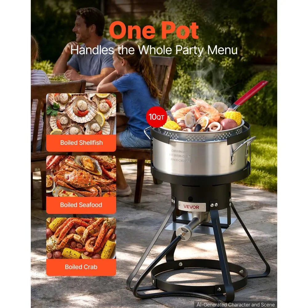 10 Qt Aluminum Fish & Wing Fryer with 54,000 BTU Propane Burner, Cooking Basket & Stand