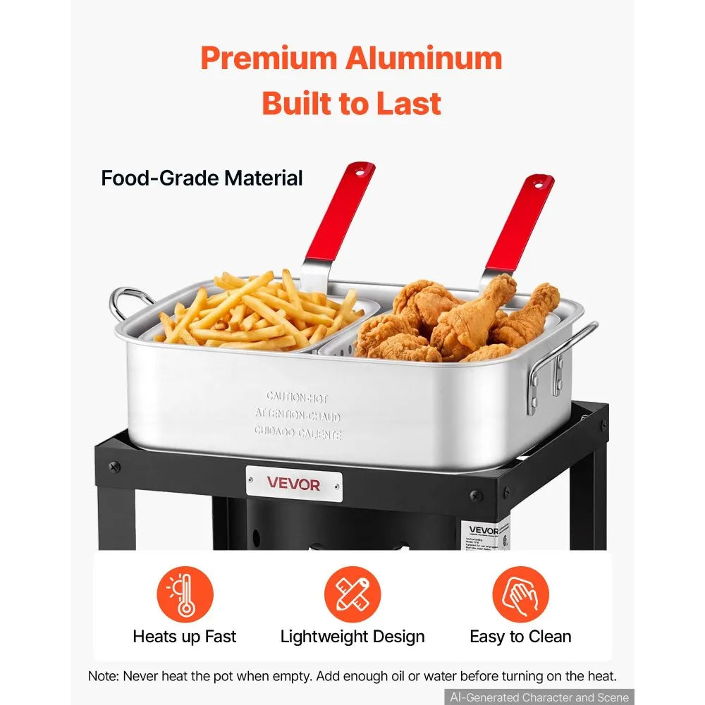 18 Qt Aluminum Fish & Wing Fryer with Double Baskets, 54,000 BTU Propane Burner & Stand