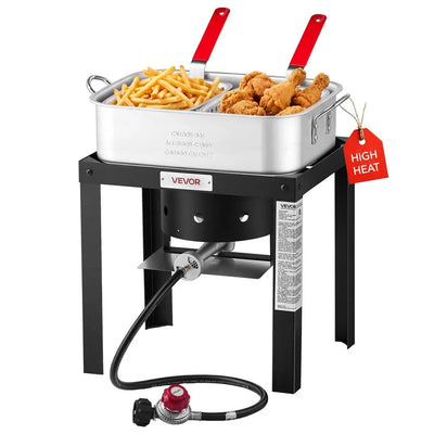 18 Qt Aluminum Fish & Wing Fryer with Double Baskets, 54,000 BTU Propane Burner & Stand