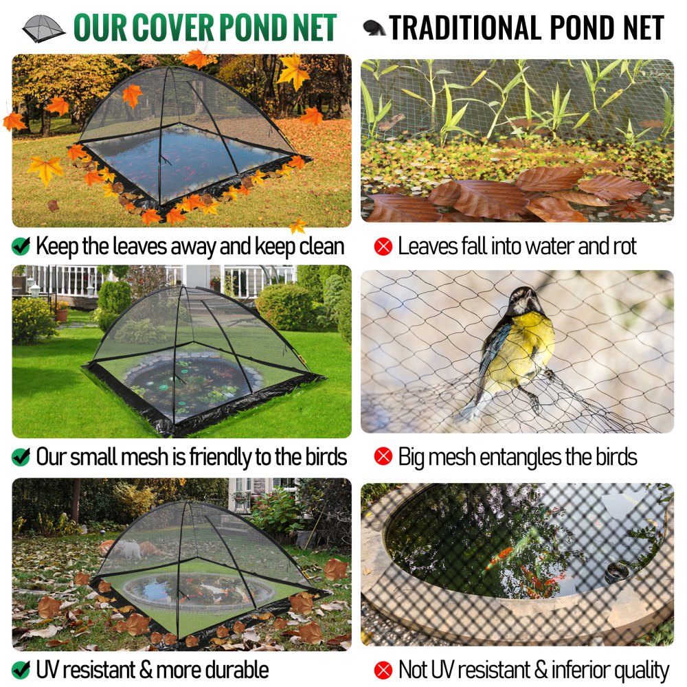 VEVOR Pond Cover Dome Garden Pond Net 9x12 FT Black Netting Covers for Leaves 