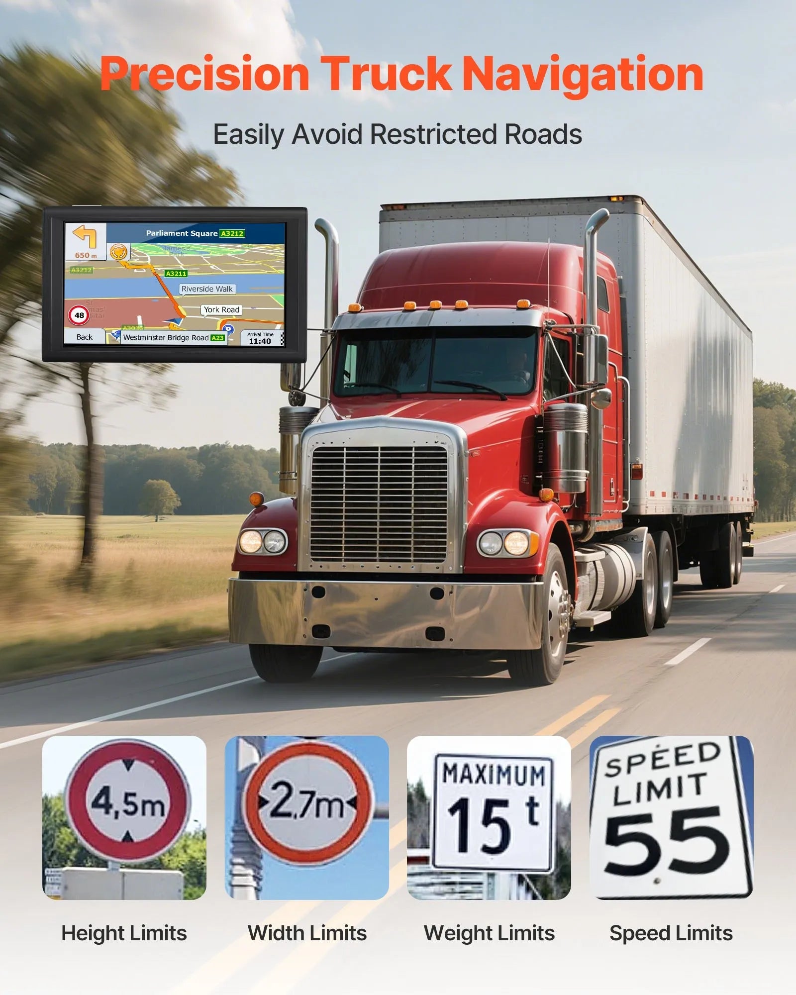 VEVOR GPS Navigator for Car, 9 inch Touch Screen 16GB GPS Navigation System with Built-in Dash Cam, Voice Turn-by-Turn Guidance, Speed and Red Light Warning, Custom Truck Routing, for Car Truck RV 