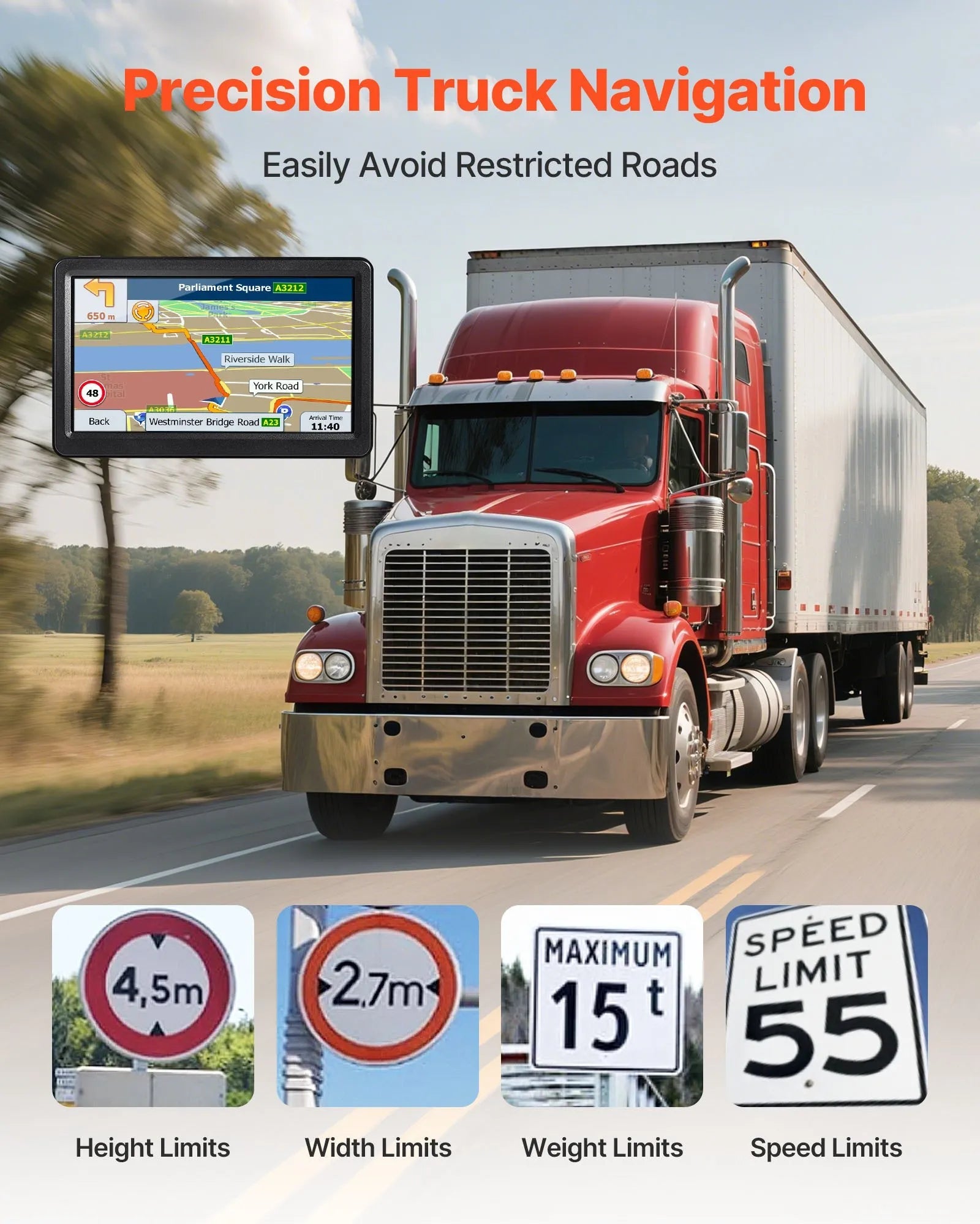 VEVOR GPS Navigator for Car, 7 inch Touch Screen 16GB GPS Navigation System with Lifetime Map Updates, Voice Turn-by-Turn Guidance, Speed and Red Light Warning, Custom Truck Routing, for Car Truck RV 