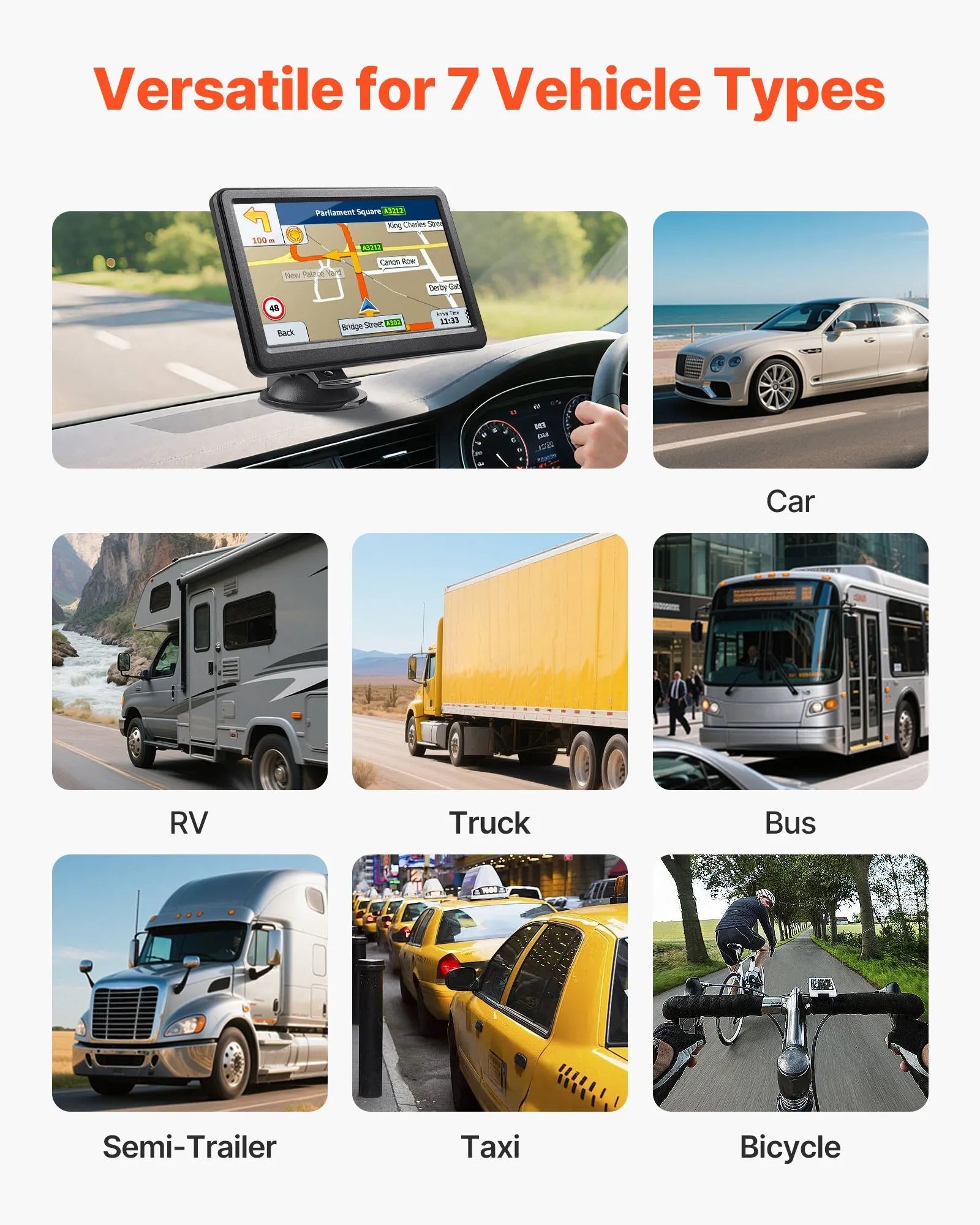 VEVOR GPS Navigator for Car, 7 inch Touch Screen 16GB GPS Navigation System with Lifetime Map Updates, Voice Turn-by-Turn Guidance, Speed and Red Light Warning, Custom Truck Routing, for Car Truck RV 