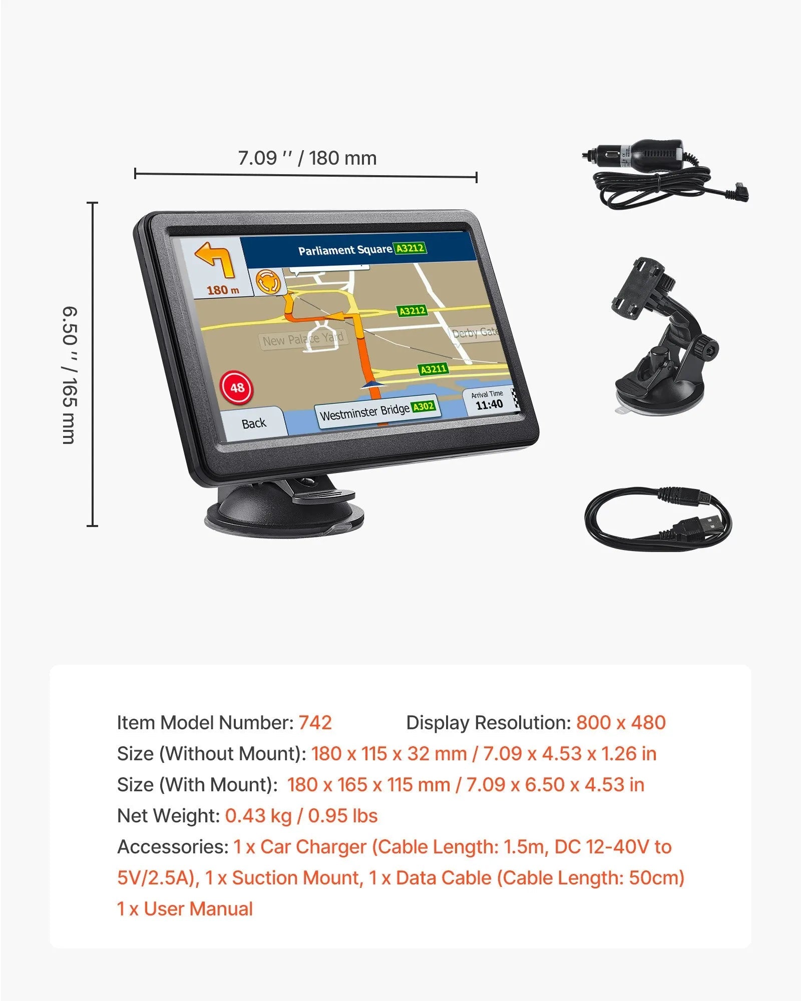 VEVOR GPS Navigator for Car, 7 inch Touch Screen 16GB GPS Navigation System with Lifetime Map Updates, Voice Turn-by-Turn Guidance, Speed and Red Light Warning, Custom Truck Routing, for Car Truck RV 