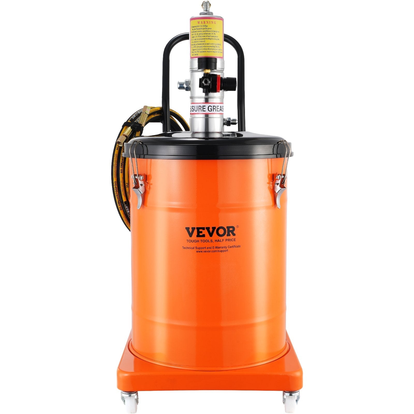 VEVOR Grease Pump, 10.5 Gallon 40L Air Operated Grease Pump with 13 ft High Pressure Hose and Grease Gun, Pneumatic Grease Bucket Pump with Wheels, Portable Lubrication Grease Pump 50:1 Pressure Ratio 