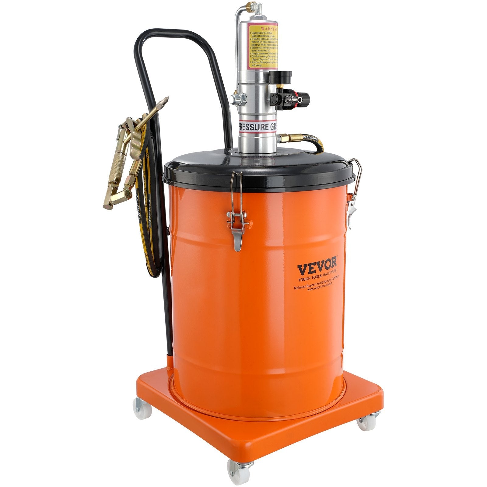 VEVOR Grease Pump, 10.5 Gallon 40L Air Operated Grease Pump with 13 ft High Pressure Hose and Grease Gun, Pneumatic Grease Bucket Pump with Wheels, Portable Lubrication Grease Pump 50:1 Pressure Ratio 