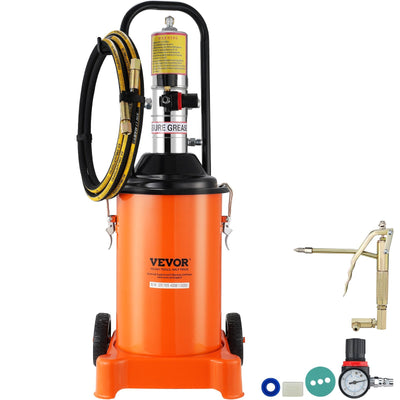 VEVOR Grease Pump, 3 Gallon 12L, Air Operated Grease Pump with 13 ft High Pressure Hose and Grease Gun, Pneumatic Grease Bucket Pump with Wheels, Portable Lubrication Grease Pump 50:1 Pressure Ratio 