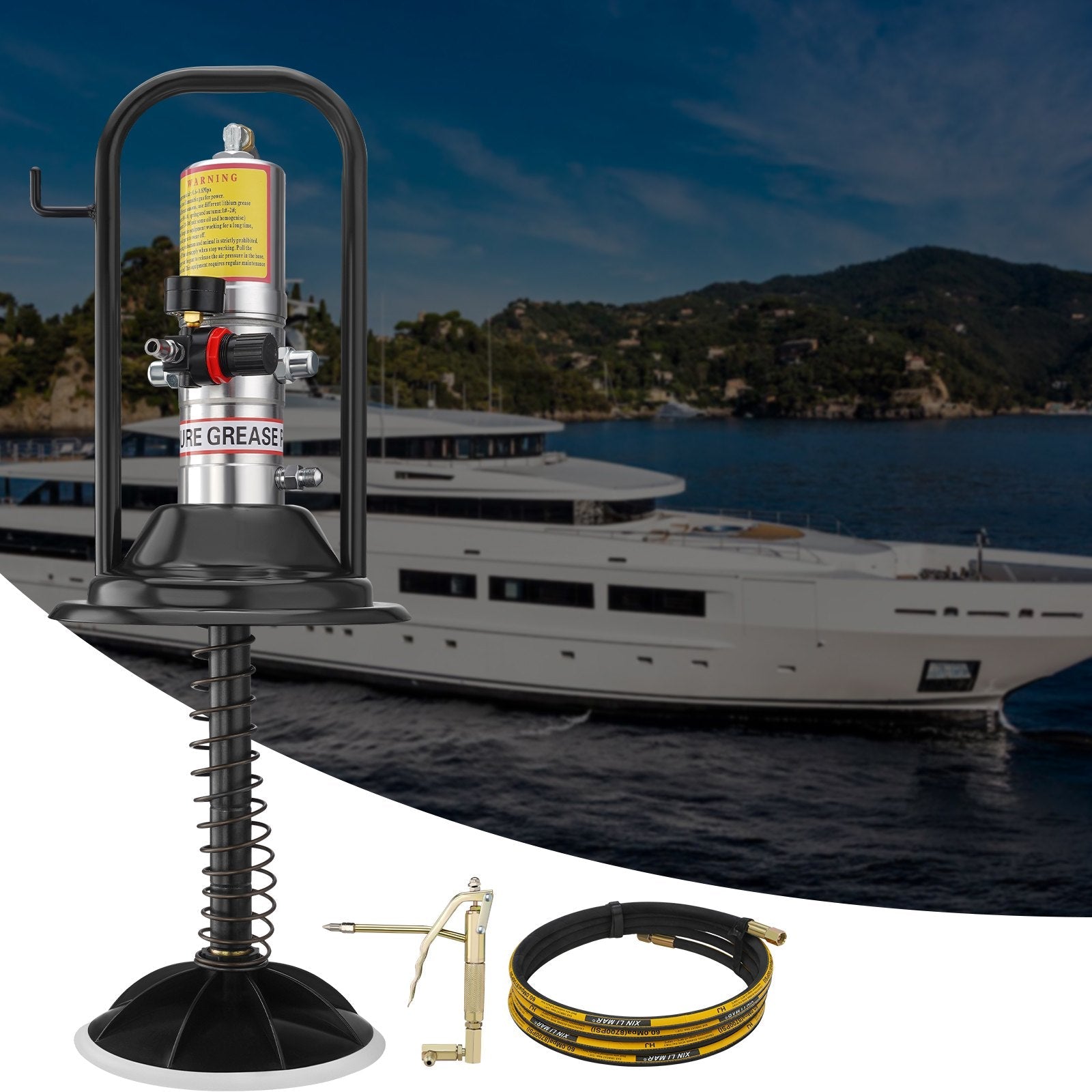 VEVOR Grease Pump, 50:1 Pressure Ratio Air Operated Grease Pump with 13 ft High Pressure Hose and Grease Gun, Pneumatic Grease Pump with Barrel Cap, Portable Lubrication Grease Pump 360° Gun Head 