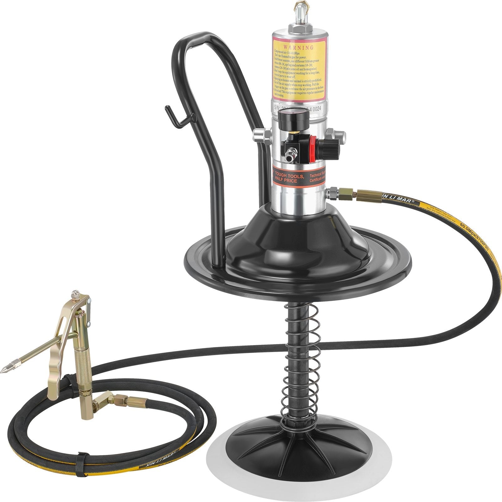 VEVOR Grease Pump, 50:1 Pressure Ratio Air Operated Grease Pump with 13 ft High Pressure Hose and Grease Gun, Pneumatic Grease Pump with Barrel Cap, Portable Lubrication Grease Pump 360° Gun Head 