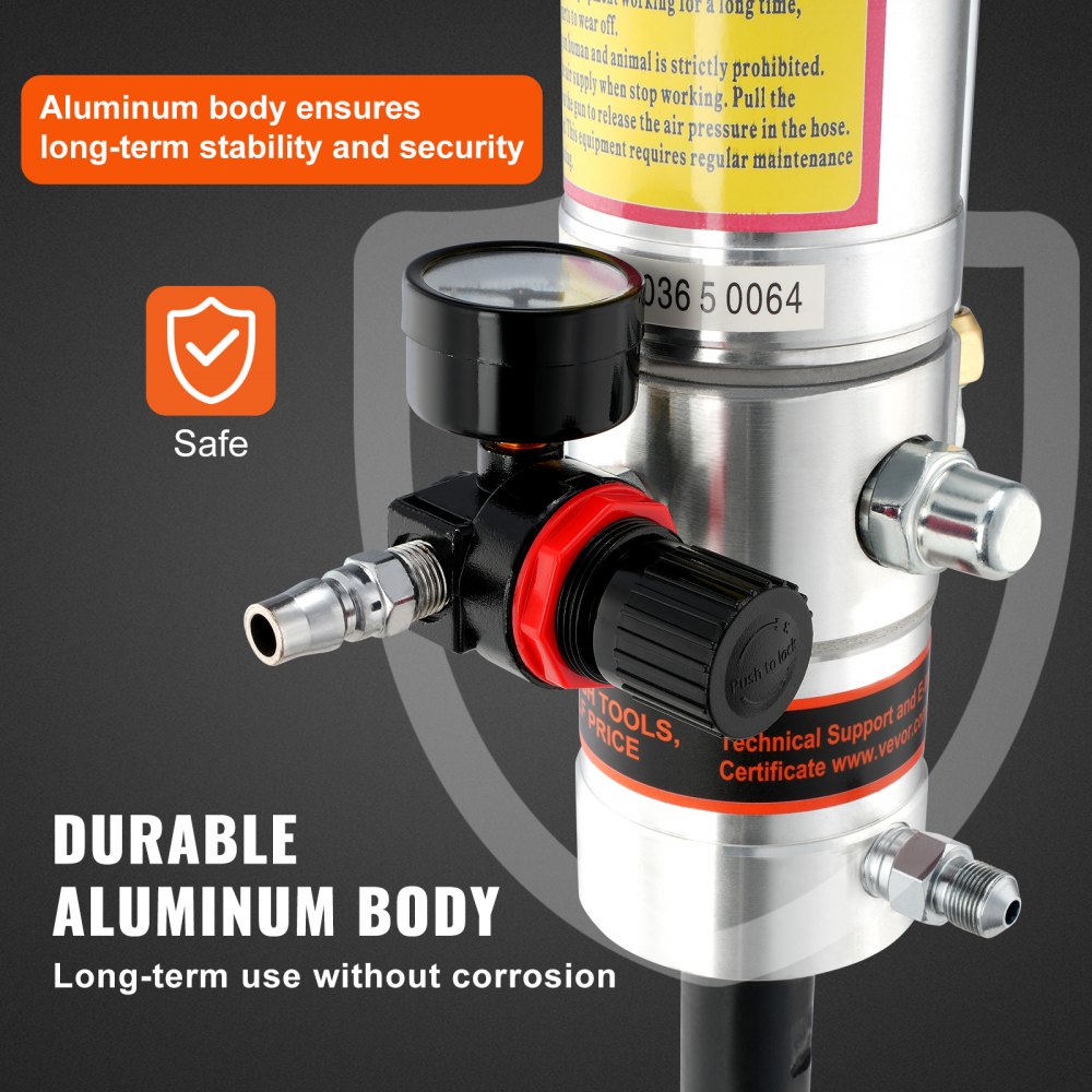 VEVOR Grease Pump, 50:1 Pressure Ratio Air Operated Grease Pump with 13 ft High Pressure Hose and Grease Gun, Pneumatic Grease Pump, Portable Lubrication Grease Pump with 360° Swivel Grease Gun Head 