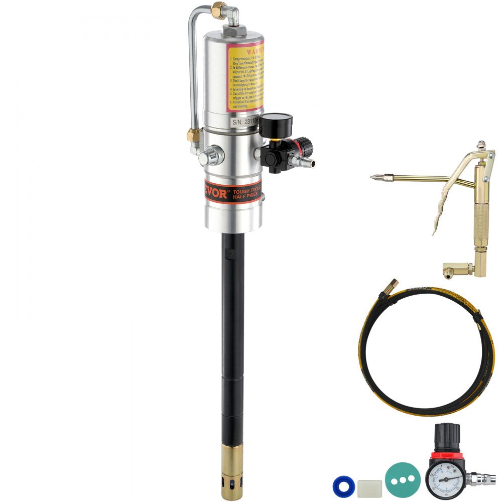 VEVOR Grease Pump, 50:1 Pressure Ratio Air Operated Grease Pump with 13 ft High Pressure Hose and Grease Gun, Pneumatic Grease Pump, Portable Lubrication Grease Pump with 360° Swivel Grease Gun Head 