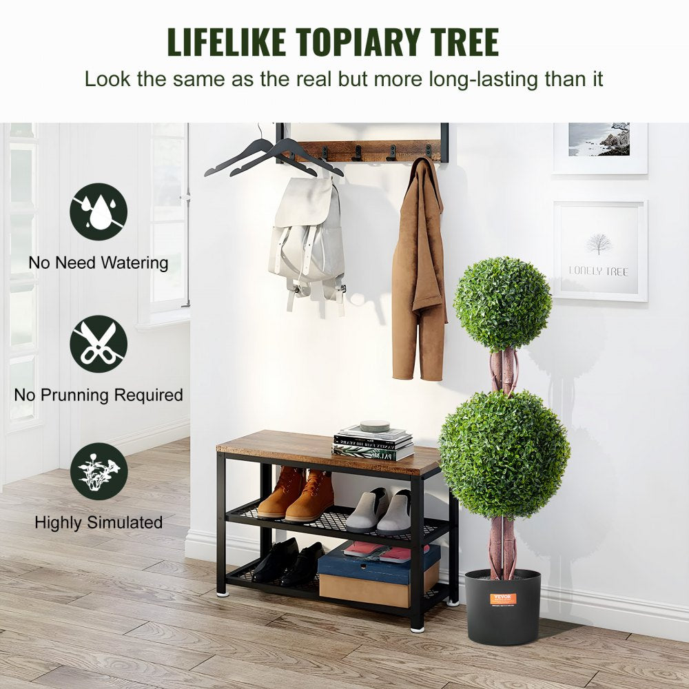 VEVOR 2 Pack 3' Artificial Boxwood Topiary Tree Faux Plant UV Decor In/Outdoor 