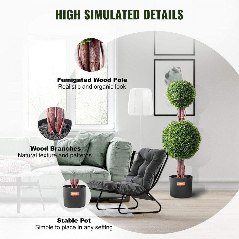 VEVOR 2 Pack 3' Artificial Boxwood Topiary Tree Faux Plant UV Decor In/Outdoor 