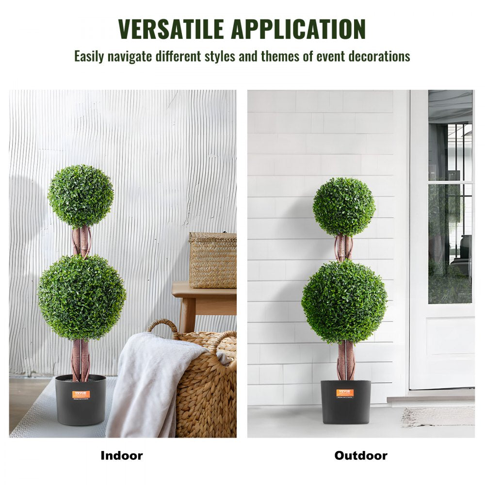 VEVOR 2 Pack 3' Artificial Boxwood Topiary Tree Faux Plant UV Decor In/Outdoor 