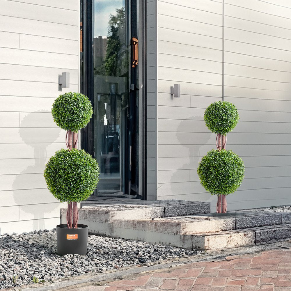 VEVOR 2 Pack 3' Artificial Boxwood Topiary Tree Faux Plant UV Decor In/Outdoor 