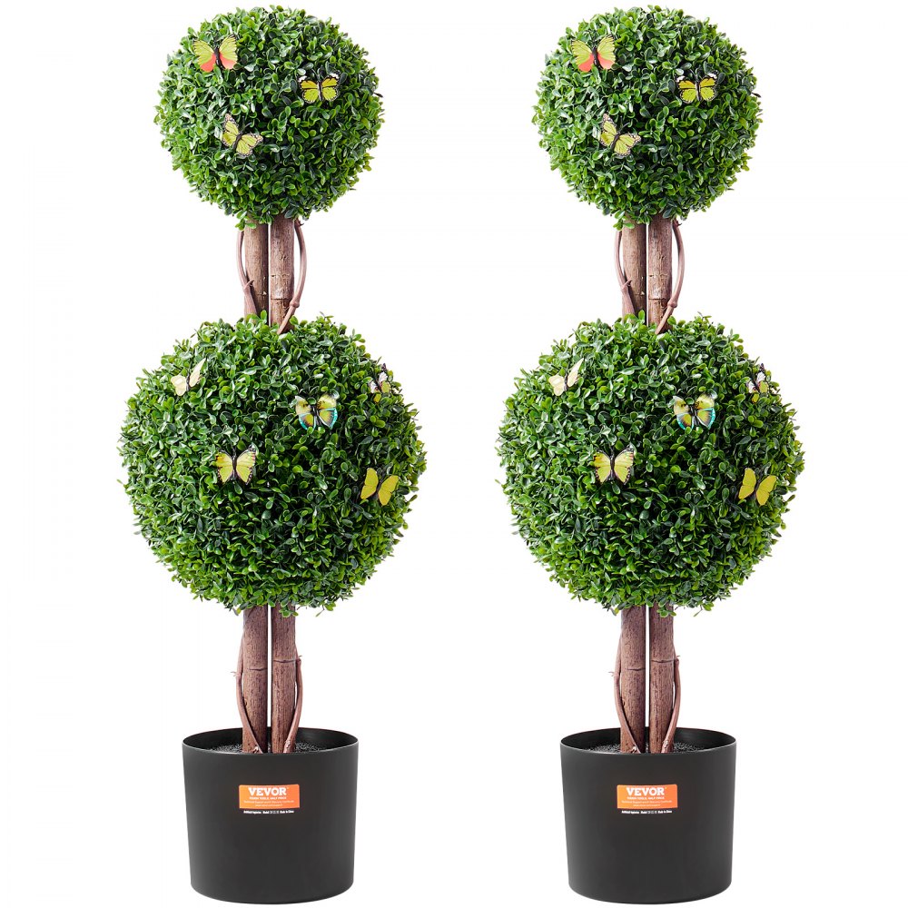 VEVOR 2 Pack 3' Artificial Boxwood Topiary Tree Faux Plant UV Decor In/Outdoor 