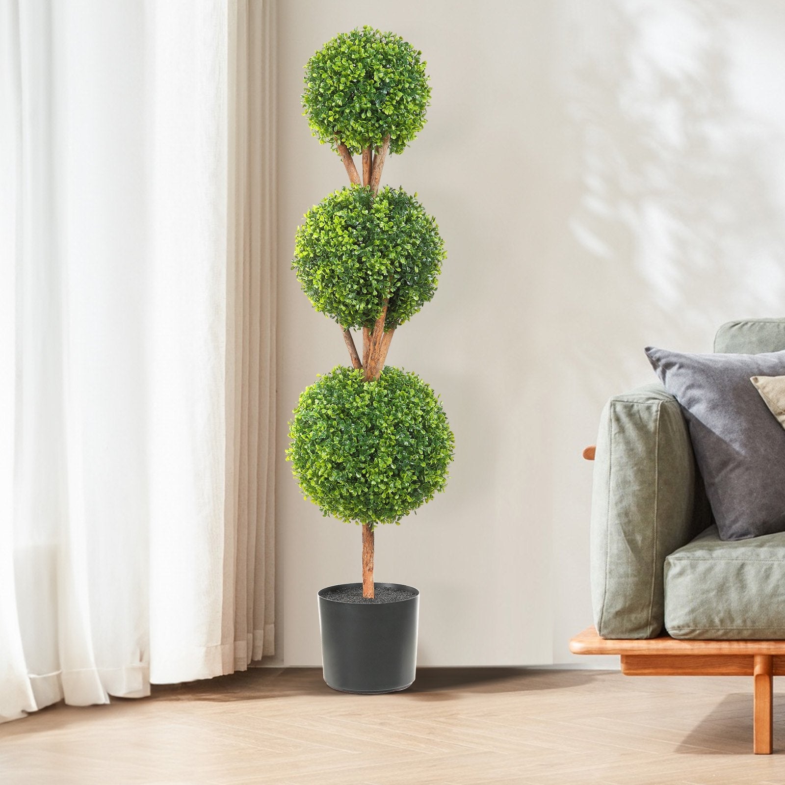 VEVOR Artificial Topiaries Boxwood Trees, 48 inch Tall (2 Pieces), 3 Ball-Shape Faux Topiaries Plant with Planters, Green Feaux Plant w/ Replaceable Leaves & Port for Decorative Indoor/Outdoor/Garden 
