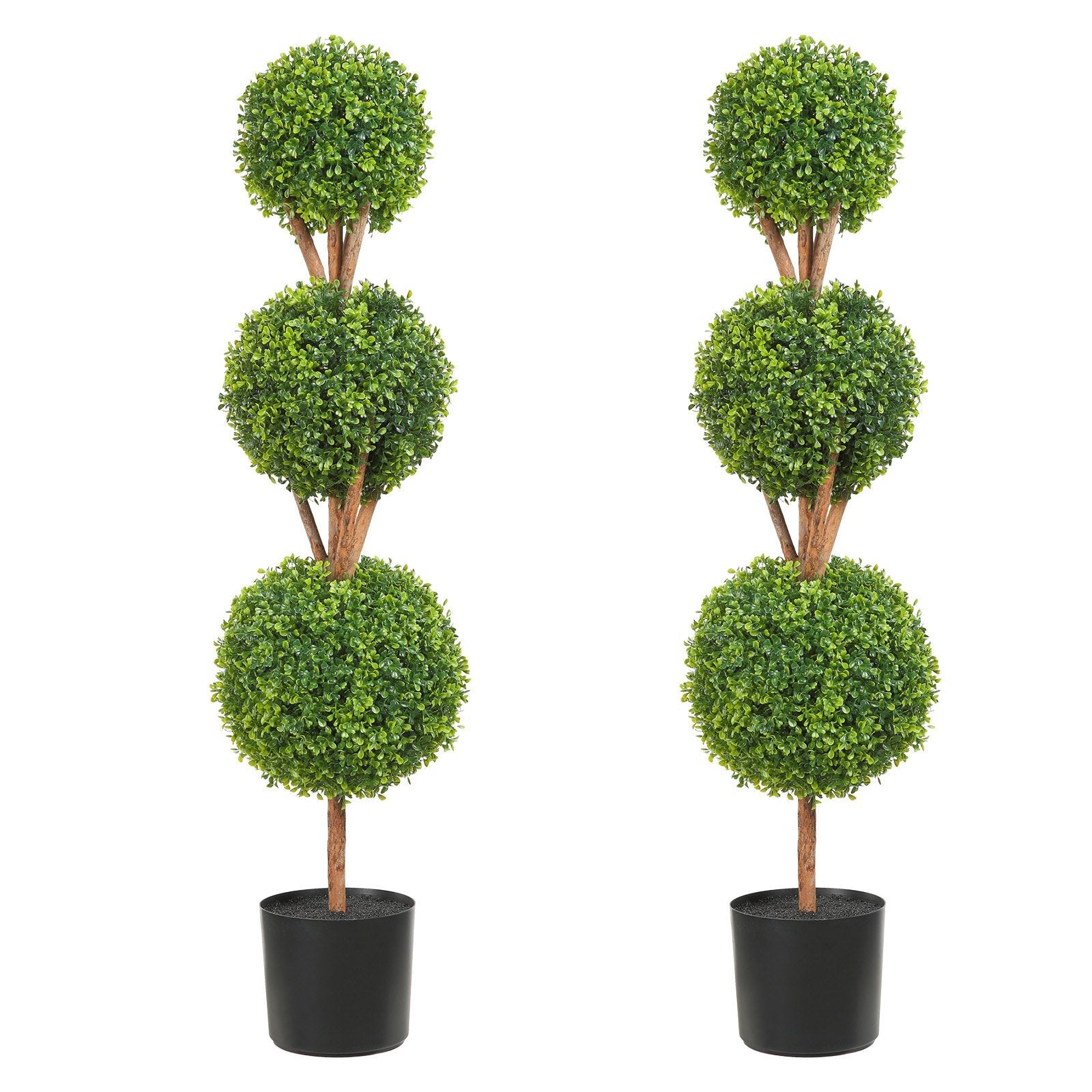 VEVOR Artificial Topiaries Boxwood Trees, 48 inch Tall (2 Pieces), 3 Ball-Shape Faux Topiaries Plant with Planters, Green Feaux Plant w/ Replaceable Leaves & Port for Decorative Indoor/Outdoor/Garden 