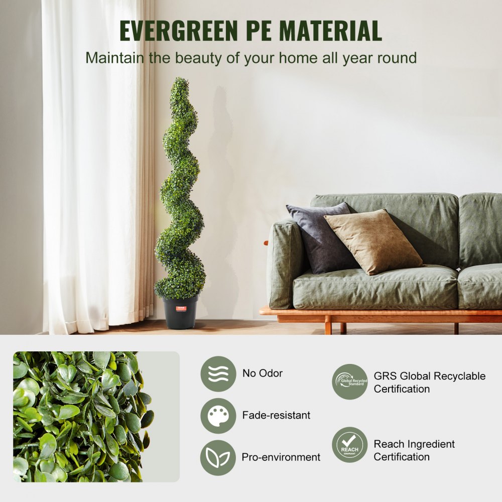 VEVOR 2 Pack 5' Artificial Boxwood Topiary Tree Faux Plant UV Decor In/Outdoor 