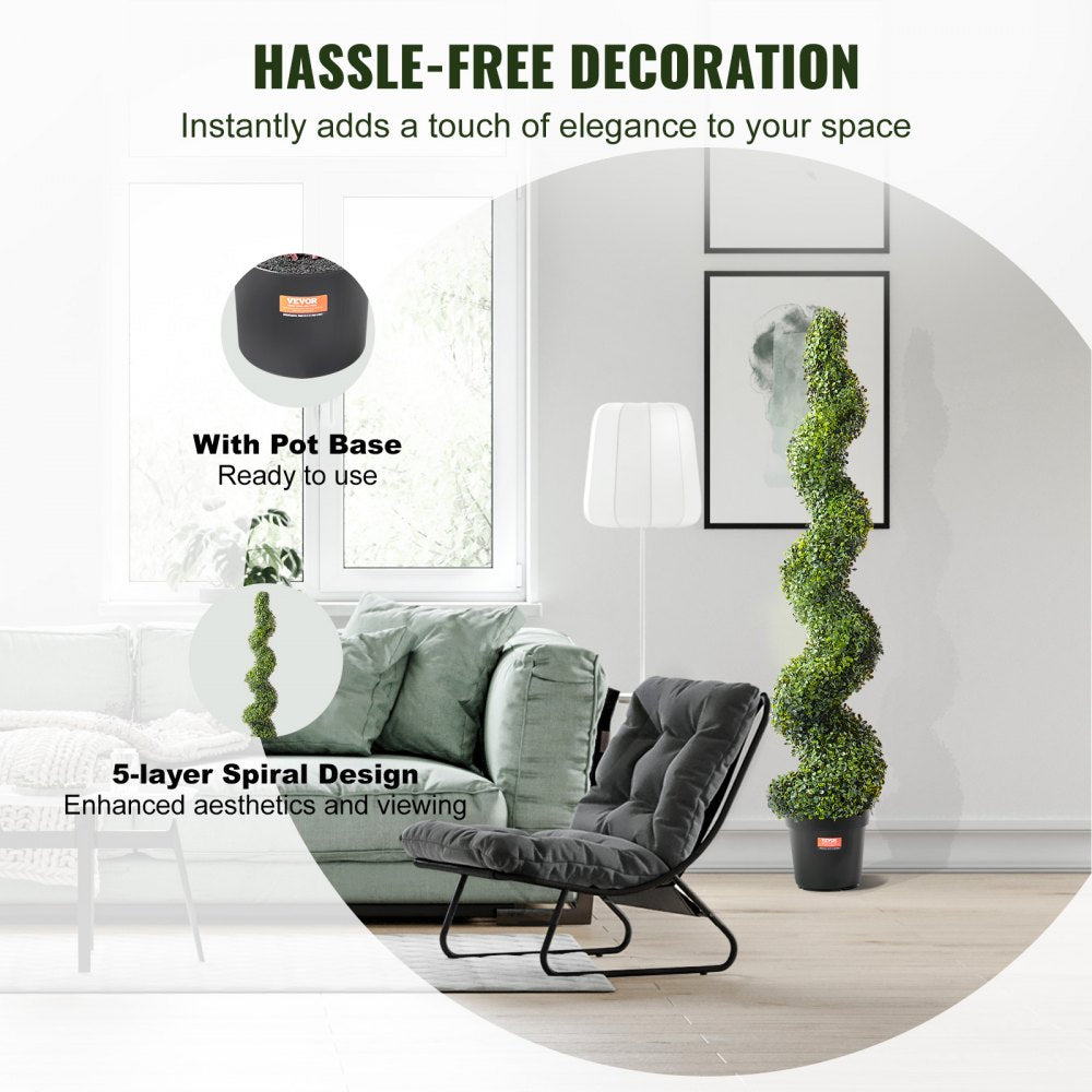 VEVOR 2 Pack 5' Artificial Boxwood Topiary Tree Faux Plant UV Decor In/Outdoor 