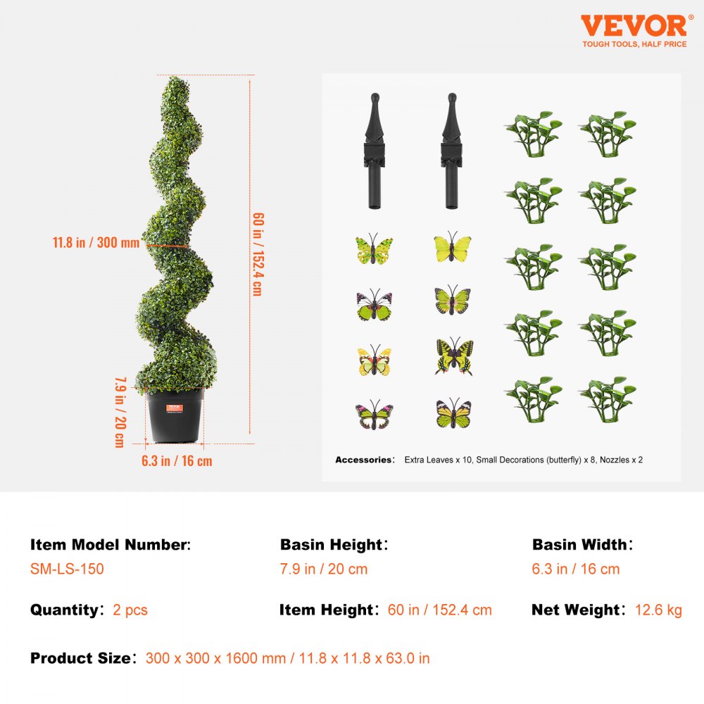 VEVOR 2 Pack 5' Artificial Boxwood Topiary Tree Faux Plant UV Decor In/Outdoor 