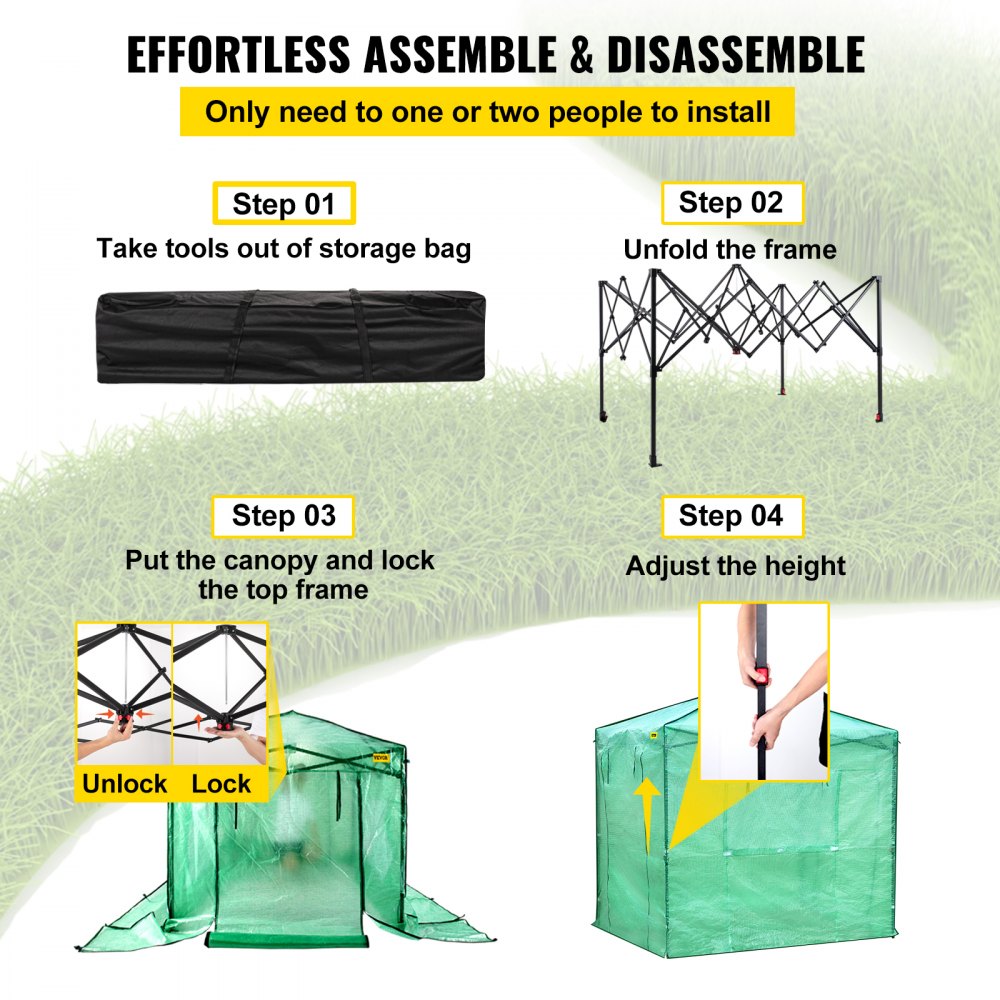 Vevor Walk-in Greenhouse Portable Pop-up Garden 8x6ft W/roll-up Doors & Windows 