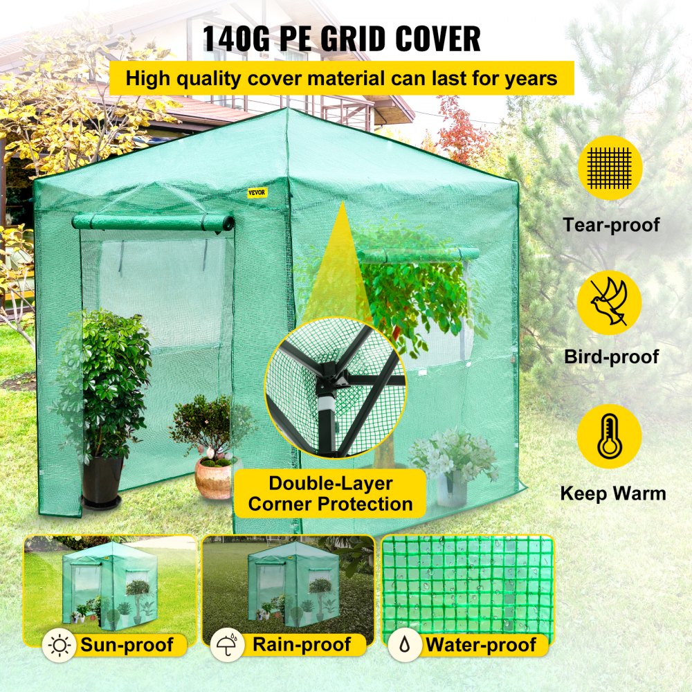 Vevor Walk-in Greenhouse Portable Pop-up Garden 8x6ft W/roll-up Doors & Windows 