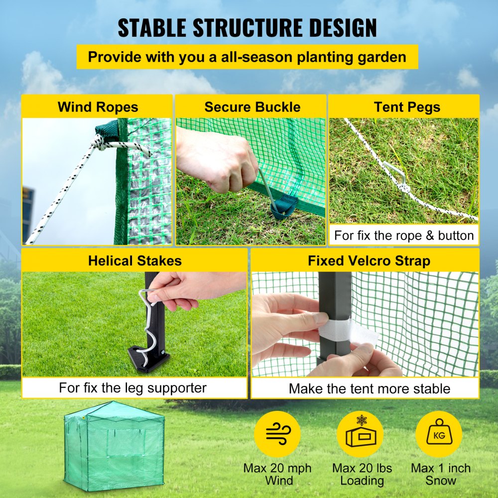Vevor Walk-in Greenhouse Portable Pop-up Garden 8x6ft W/roll-up Doors & Windows 