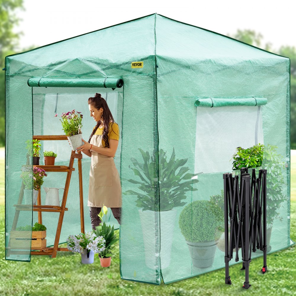 Vevor Walk-in Greenhouse Portable Pop-up Garden 8x6ft W/roll-up Doors & Windows 