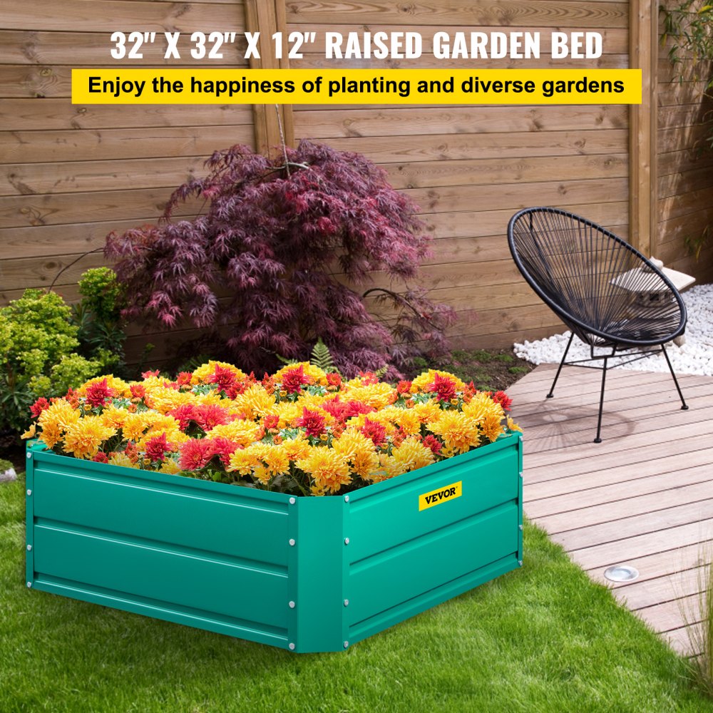 VEVOR Galvanized Raised Garden Bed, 32" x 32" x 12" Metal Planter Box, Steel Raised Garden Bed Kit, Black Planter Boxes Outdoor for Growing Vegetables, Flowers, Fruits, Herbs, and Succulents 