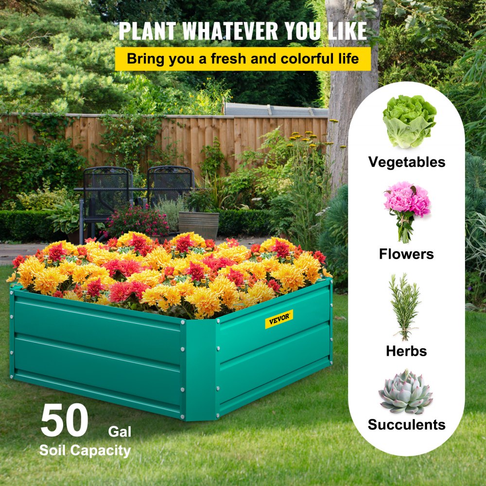 VEVOR Galvanized Raised Garden Bed, 32" x 32" x 12" Metal Planter Box, Steel Raised Garden Bed Kit, Black Planter Boxes Outdoor for Growing Vegetables, Flowers, Fruits, Herbs, and Succulents 