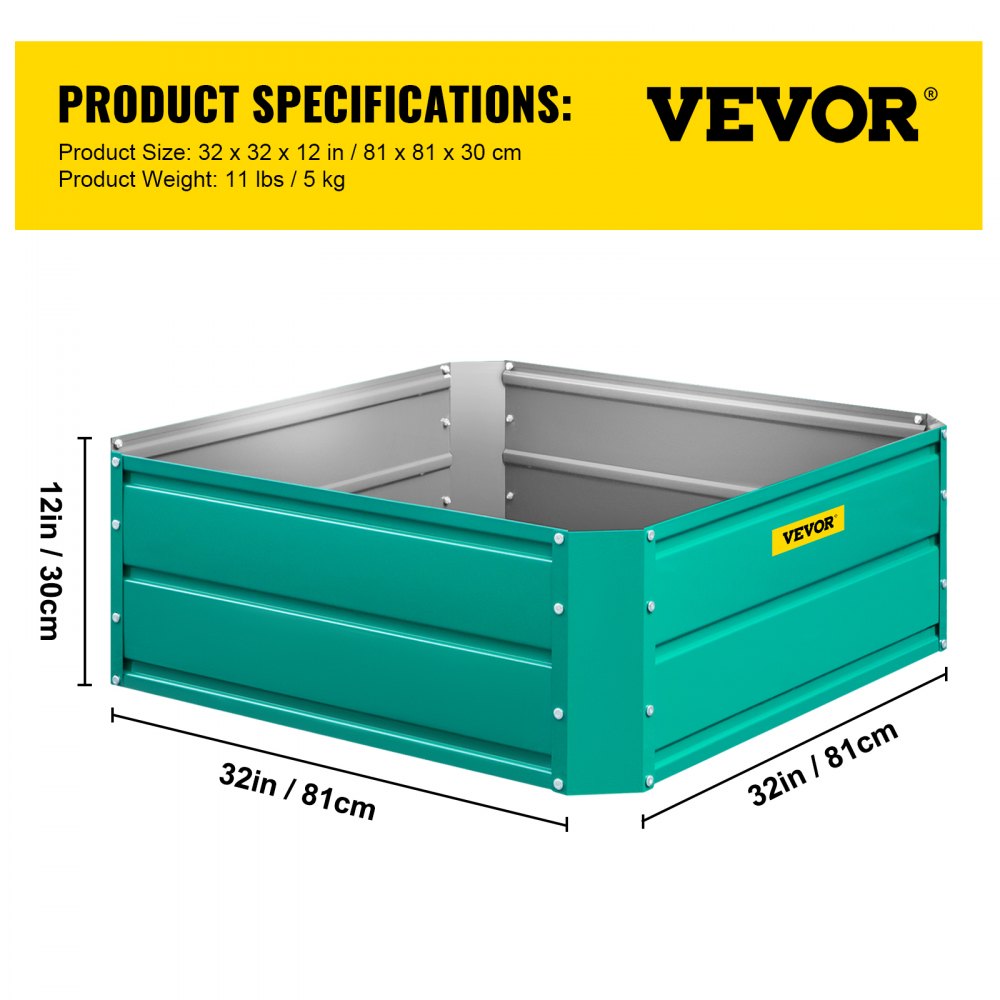 VEVOR Galvanized Raised Garden Bed, 32" x 32" x 12" Metal Planter Box, Steel Raised Garden Bed Kit, Black Planter Boxes Outdoor for Growing Vegetables, Flowers, Fruits, Herbs, and Succulents 