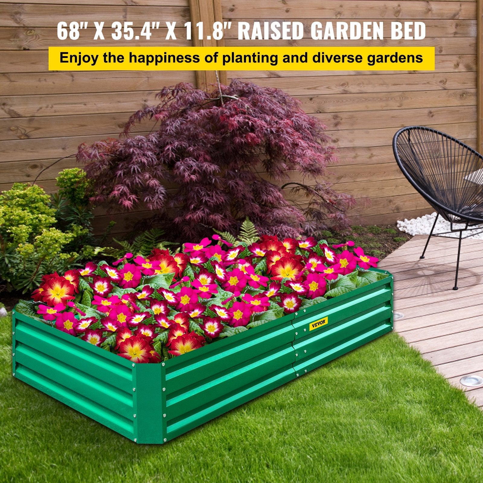 VEVOR Galvanized Raised Garden Bed, 48" x 24" x 12" Metal Planter Box, Green Steel Plant Raised Garden Bed Kit, Planter Boxes Outdoor for Growing Vegetables, Flowers, Fruits, Herbs, and Succulents 