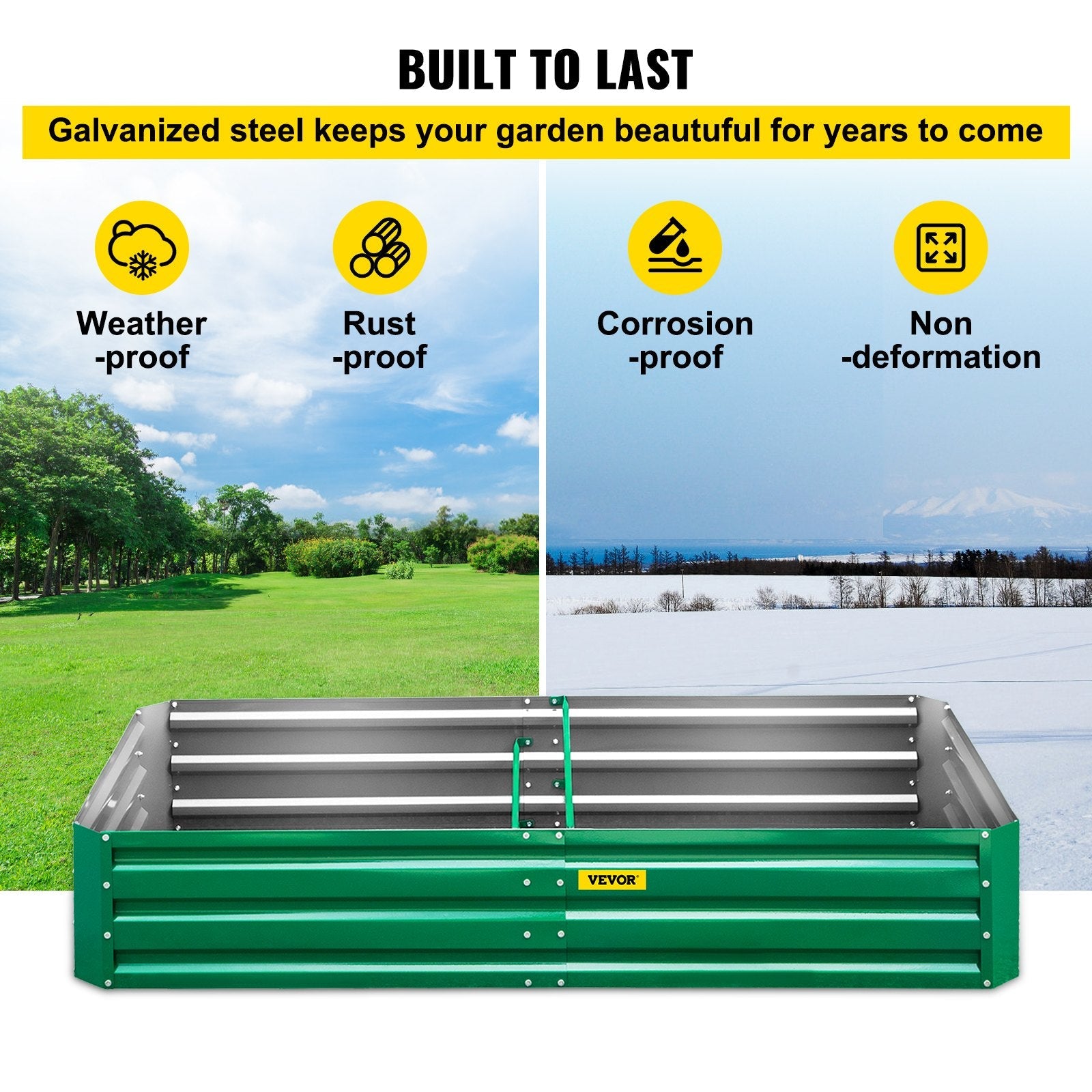 VEVOR Galvanized Raised Garden Bed, 48" x 24" x 12" Metal Planter Box, Green Steel Plant Raised Garden Bed Kit, Planter Boxes Outdoor for Growing Vegetables, Flowers, Fruits, Herbs, and Succulents 