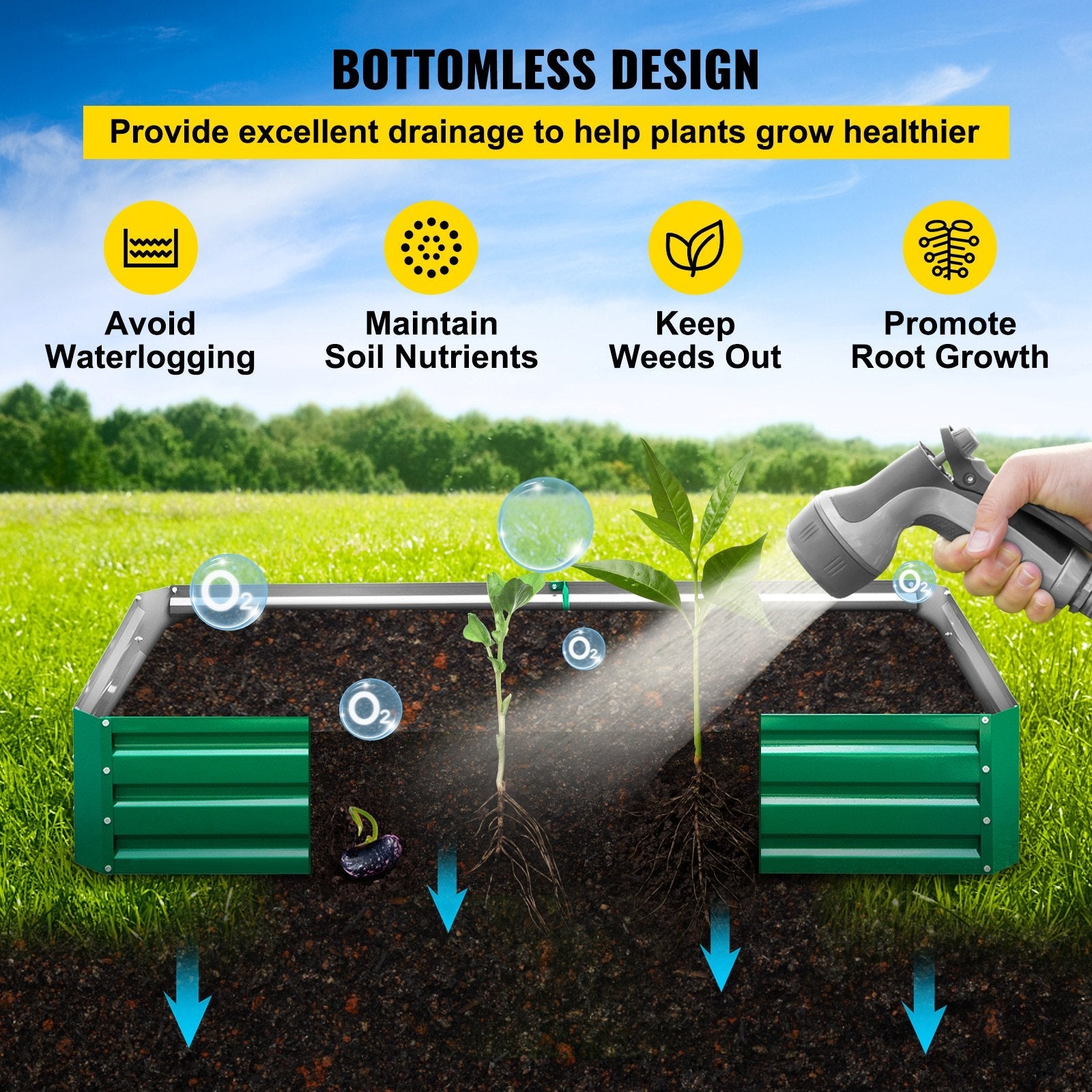 VEVOR Galvanized Raised Garden Bed, 48" x 24" x 12" Metal Planter Box, Green Steel Plant Raised Garden Bed Kit, Planter Boxes Outdoor for Growing Vegetables, Flowers, Fruits, Herbs, and Succulents 