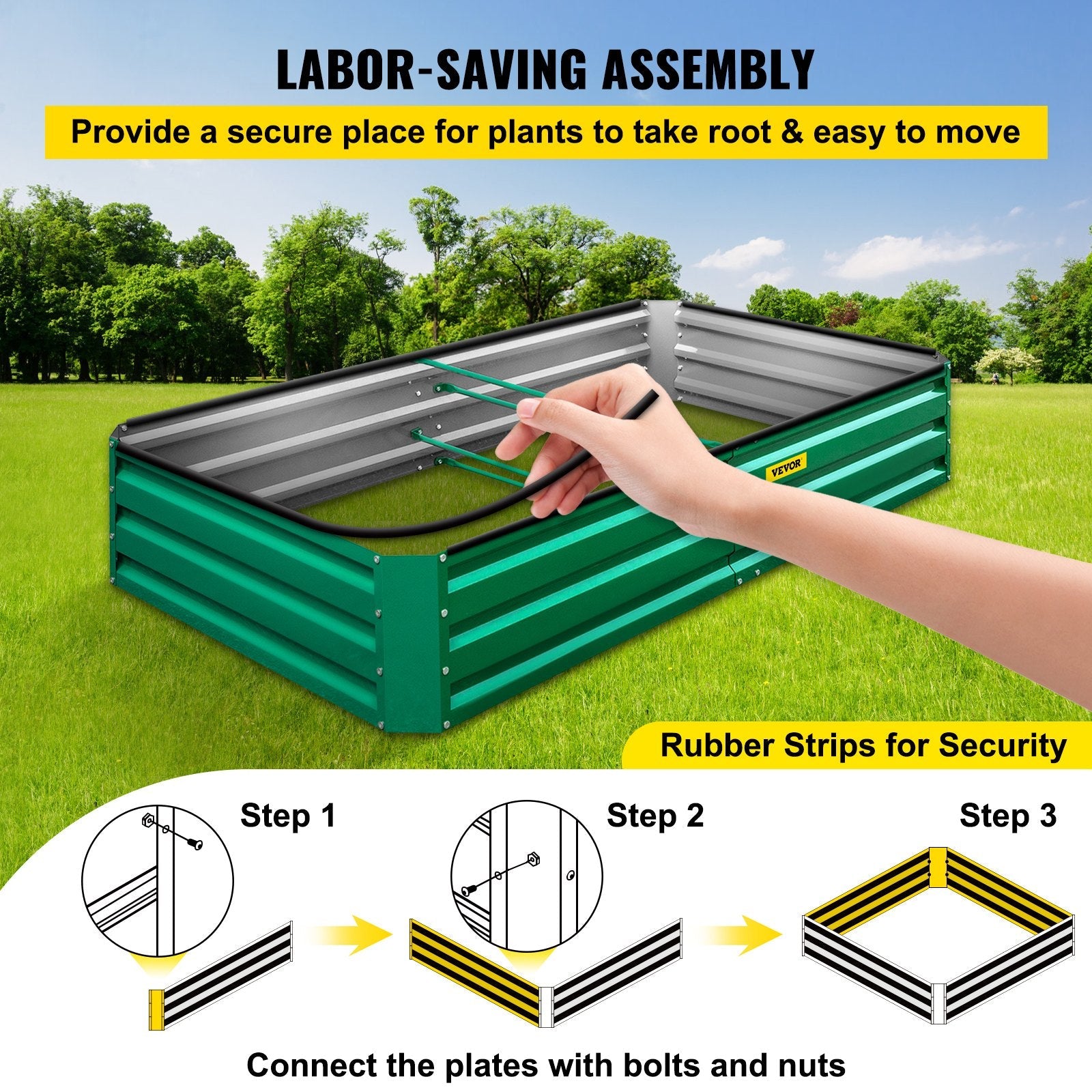 VEVOR Galvanized Raised Garden Bed, 48" x 24" x 12" Metal Planter Box, Green Steel Plant Raised Garden Bed Kit, Planter Boxes Outdoor for Growing Vegetables, Flowers, Fruits, Herbs, and Succulents 
