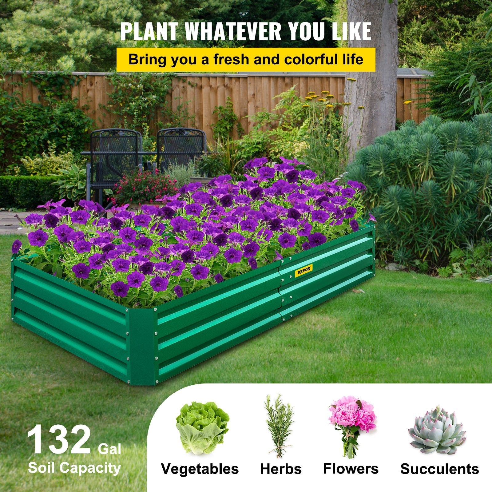 VEVOR Galvanized Raised Garden Bed, 48" x 24" x 12" Metal Planter Box, Green Steel Plant Raised Garden Bed Kit, Planter Boxes Outdoor for Growing Vegetables, Flowers, Fruits, Herbs, and Succulents 