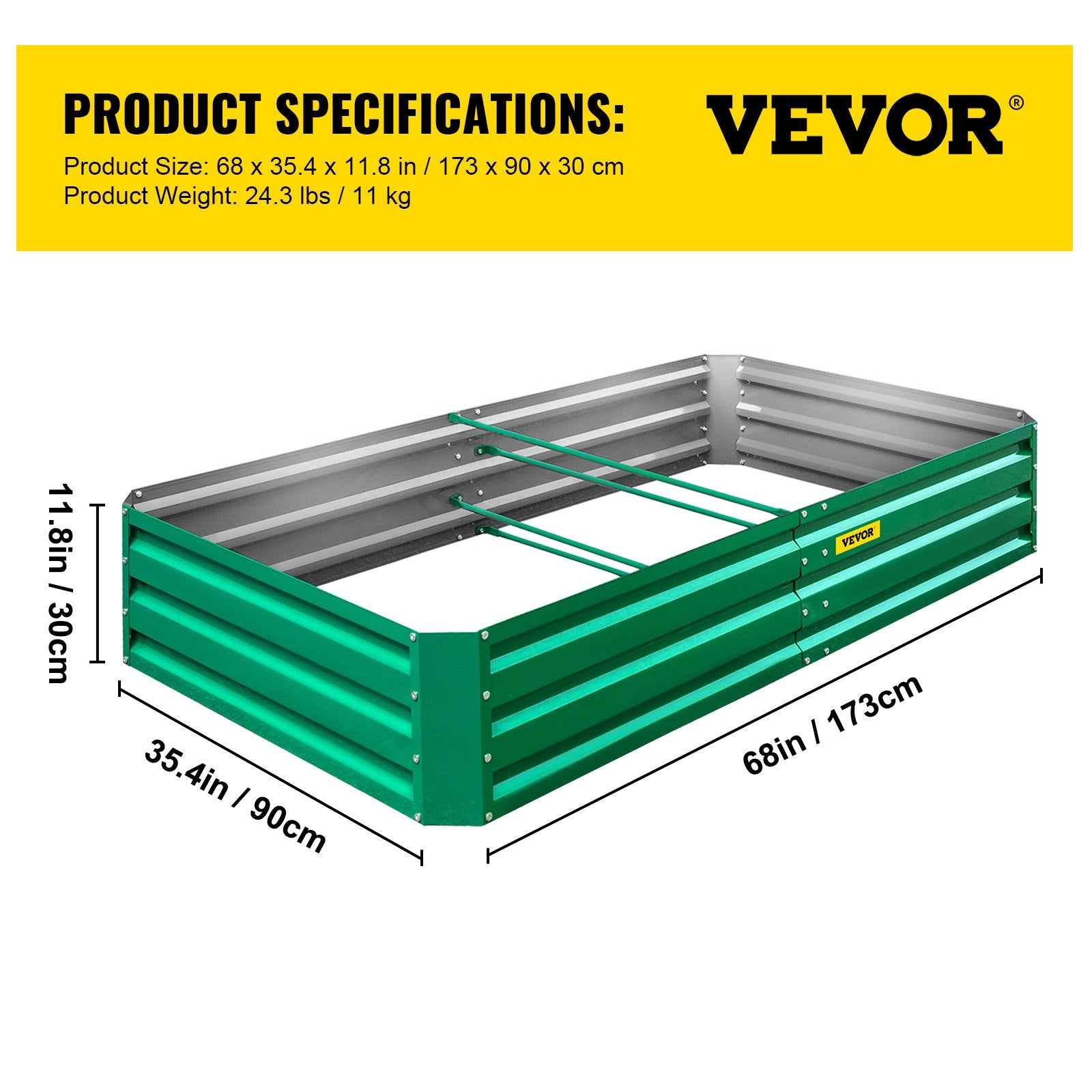 VEVOR Galvanized Raised Garden Bed, 48" x 24" x 12" Metal Planter Box, Green Steel Plant Raised Garden Bed Kit, Planter Boxes Outdoor for Growing Vegetables, Flowers, Fruits, Herbs, and Succulents 