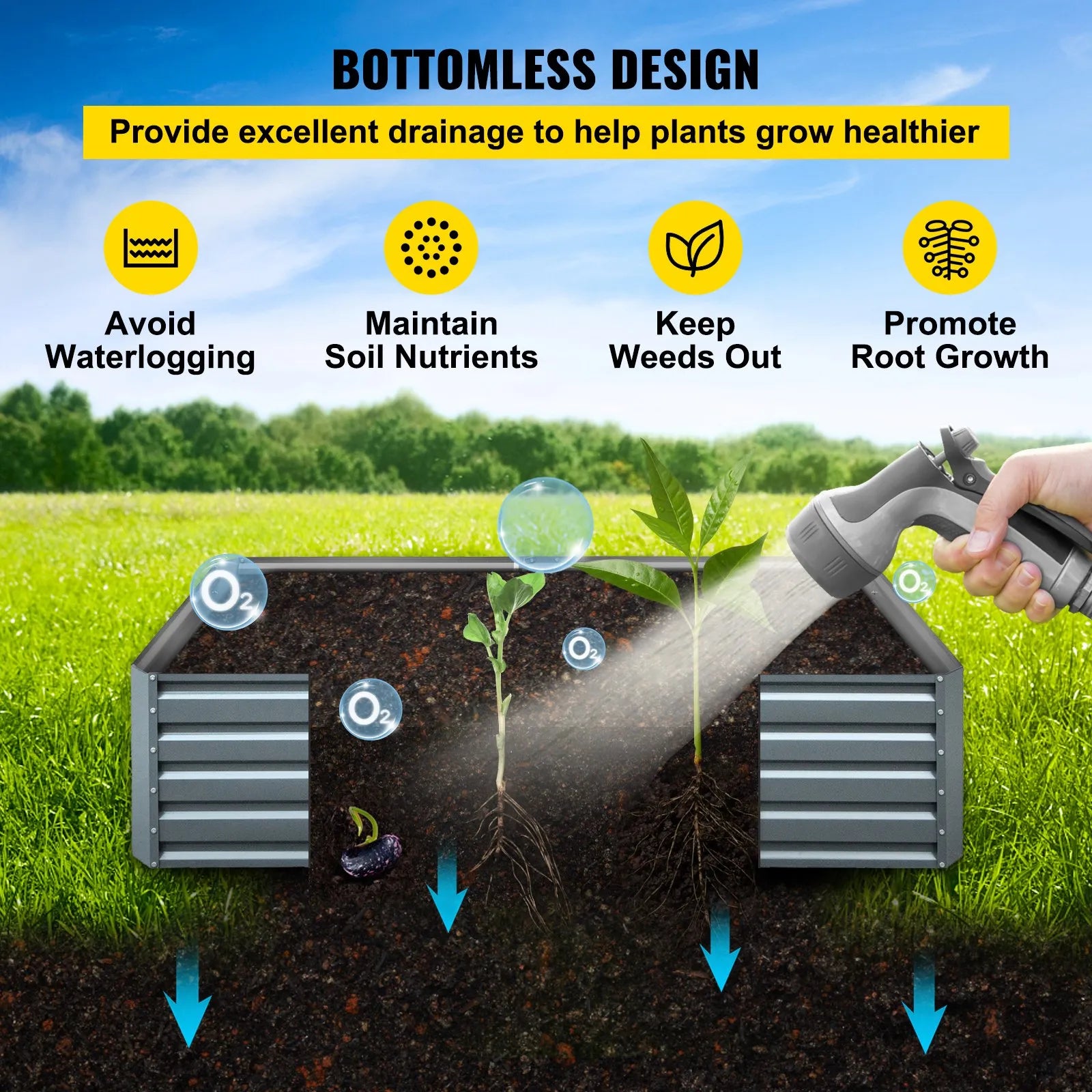 VEVOR Galvanized Raised Garden Bed, 48" x 24" x 12" Metal Planter Box, Gray Steel Plant Raised Garden Bed Kit, Planter Boxes Outdoor for Growing Vegetables, Flowers, Fruits, Herbs, and Succulents